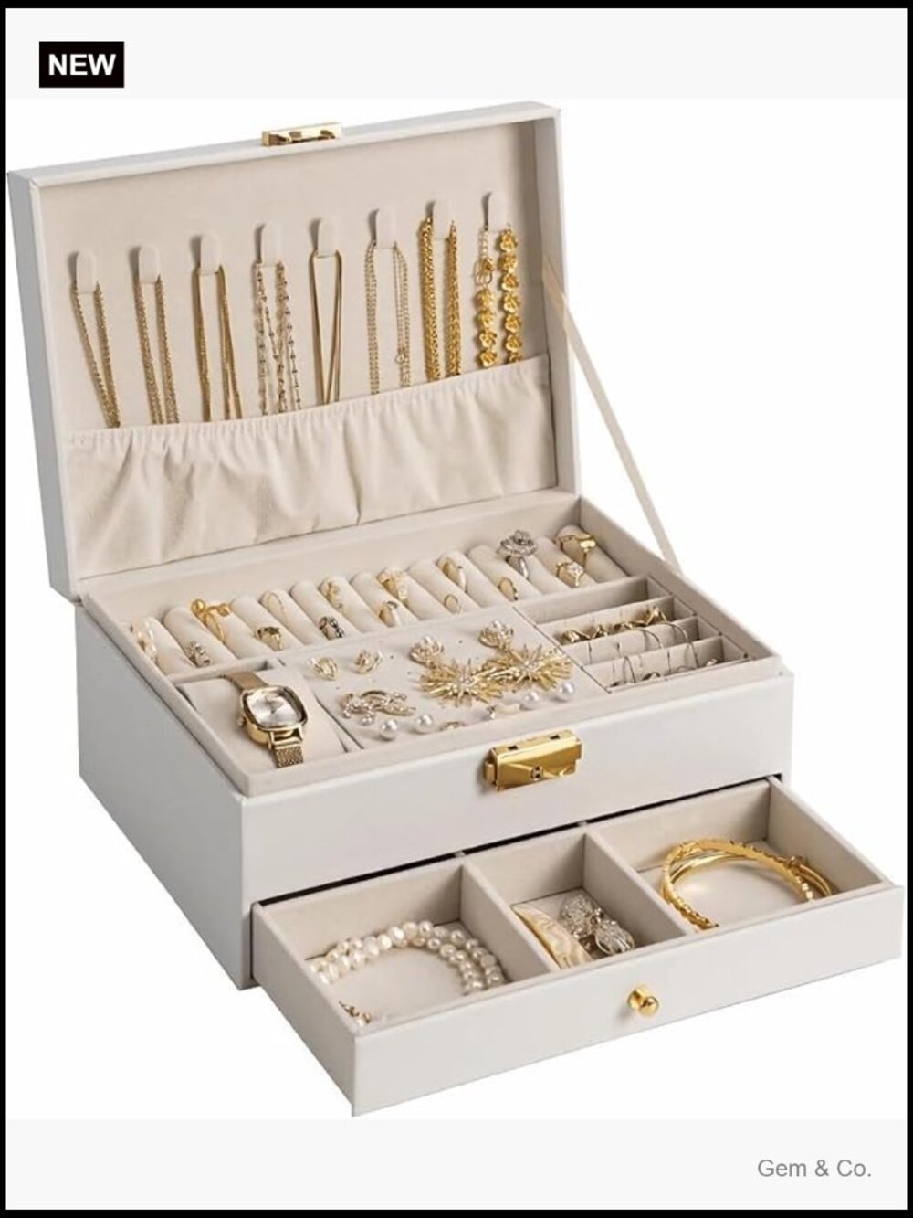 Large PU Leather Jewelry Organizer Box with 2 Layers Display